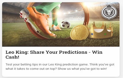 LeoVegas Casino promotion banner with image of football stadium , coins and crown