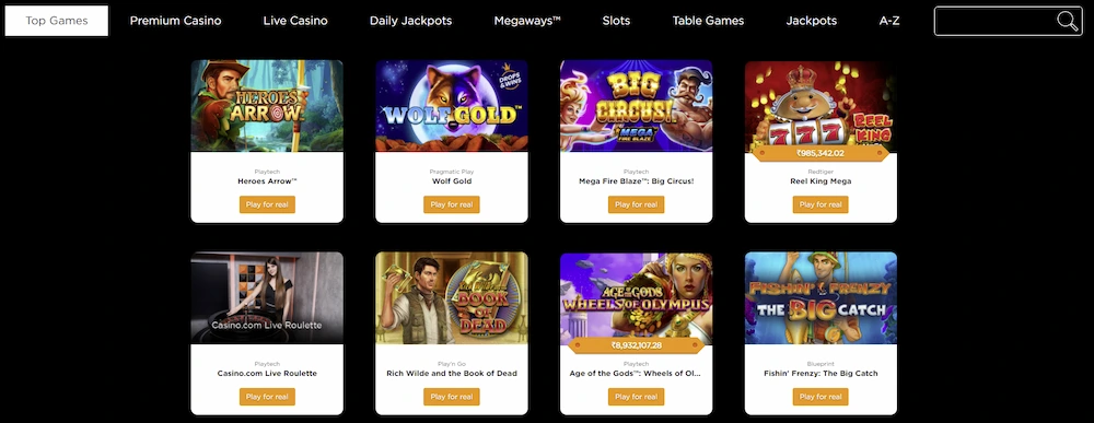Casino.com Game Selection