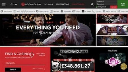 Genting casino homepage with information banners