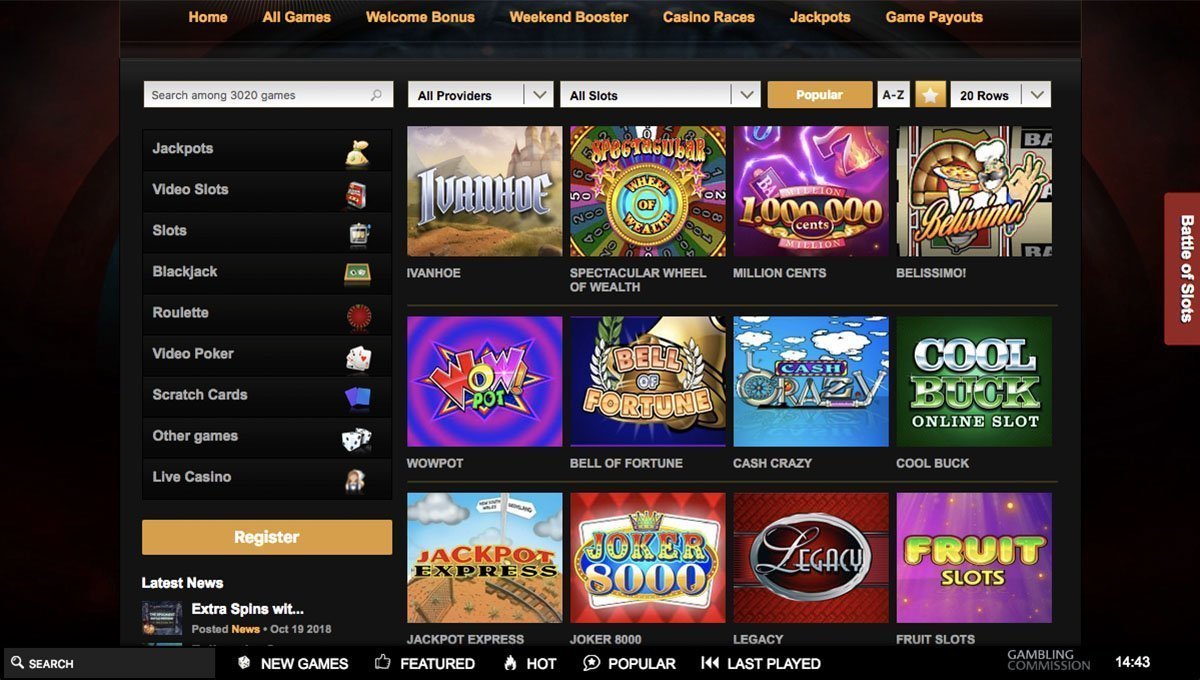 Video Slots game selection