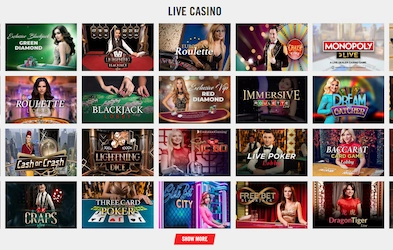 Some of available live casino games at Vegas Hero