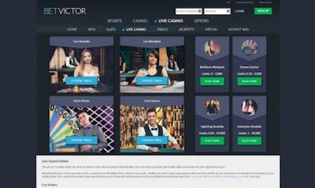 Betvictor Live Casino homepage
