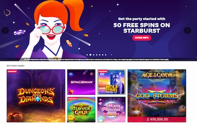 PartyCasino bonus banner with blue background and image of woman