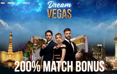 Dream Vegas Casino Homepage with bonus banner