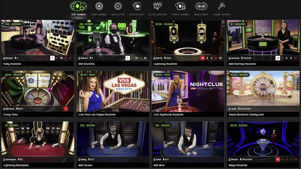 888 casino live section