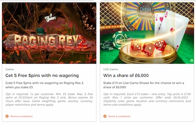 Mr Green Casino promotions with images of cards and other game attributes