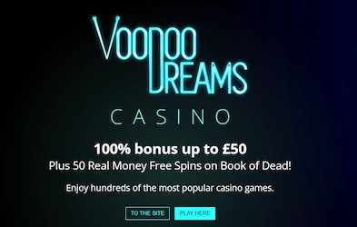 Voodoo Dreams bonus on dark background with casino logo