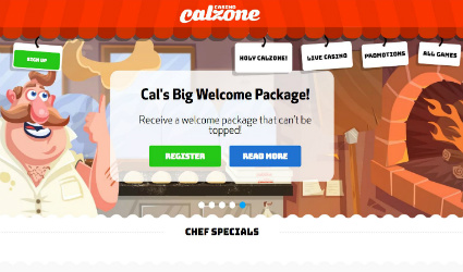 Casino Calzone welcome offer on homepage