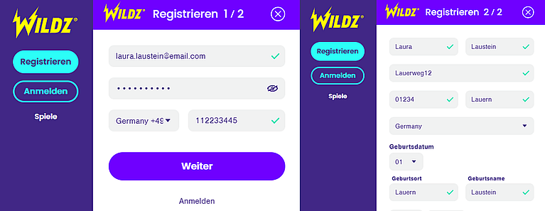 Wildz Registrierung Konto 