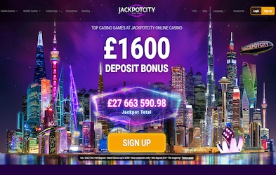 JackpotCity Casino homepage with animated image