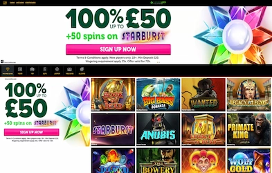 CasinoLuck homepage with bonus banners