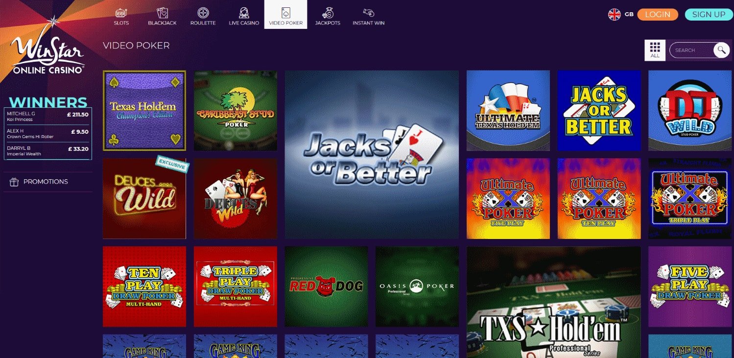 Winstar online casino video poker