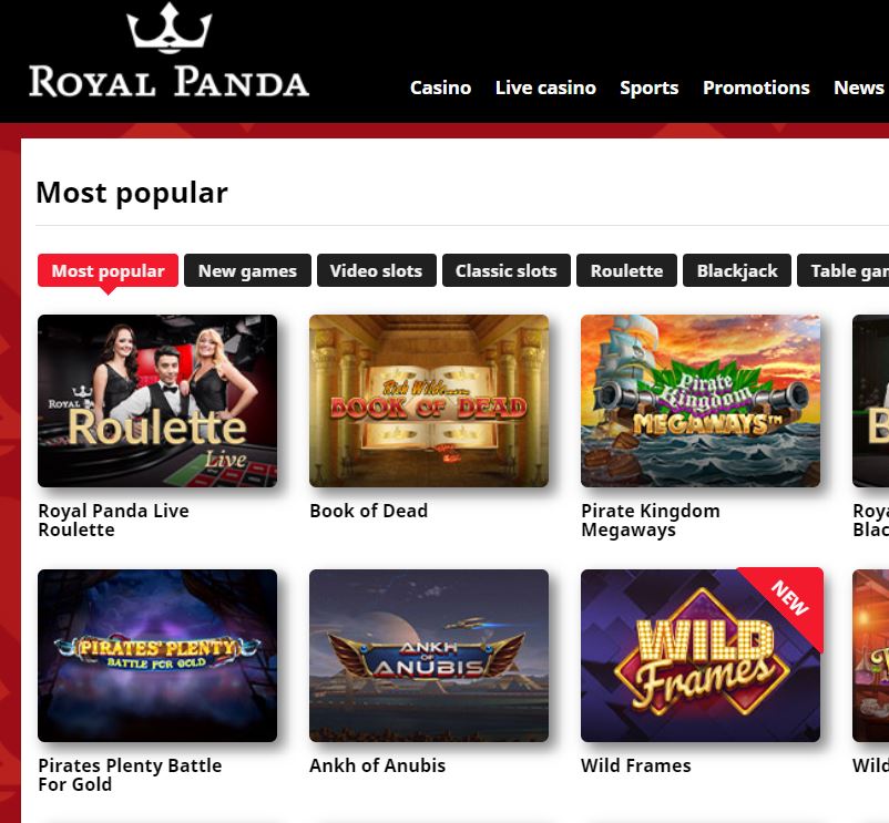 Royal Panda India Game Selection