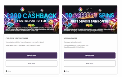 Two of Slot Strike promotions. Banners on white background with deposit now and read more buttons