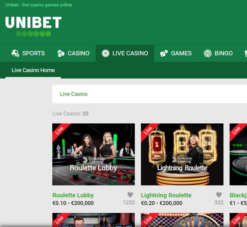 Unibet Casino India Live Casino