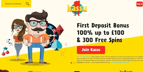 Kassu Casino deposit bonus banner with animated image