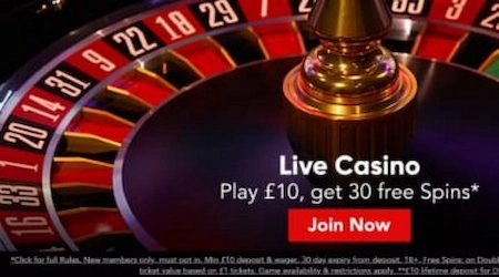 Virgin live casino bonus with image of roulette