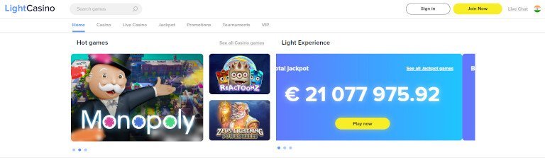 Light Casino India Homepage