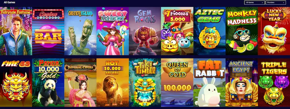Frumzi casino game selection