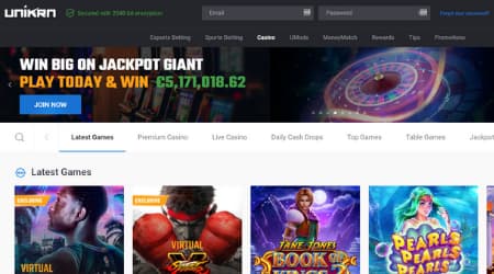 Unikorn online casino homepage
