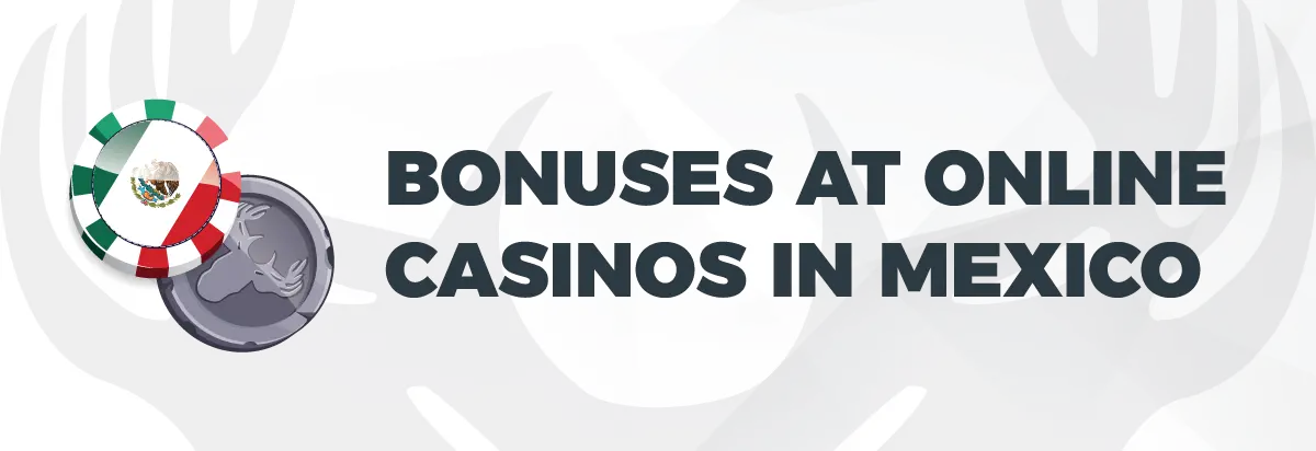 Text: Bonuses at online casinos in Mexico on light bacground with SuperLenny logo