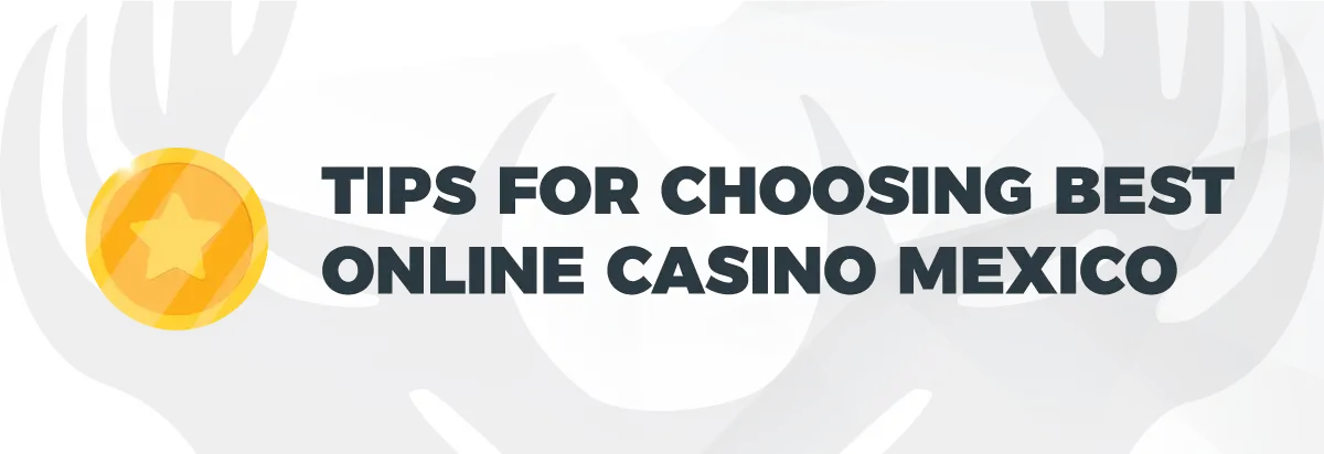 Text: Tips for choosing best online casino Mexico on light background and gold coin