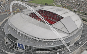 Aerial shot of Wembley stadium, which hosts tournaments ideal for football betting